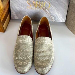 Franco Sarto Kristin Natural Metallic Lizard Skin Embossed Leather Loafer 10 M